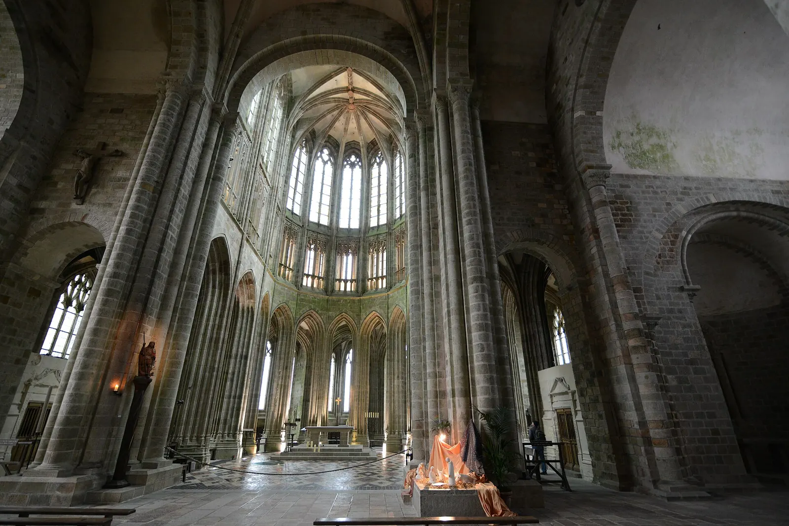 Gothic choir inside the abbey church of Mont-Saint-Michel