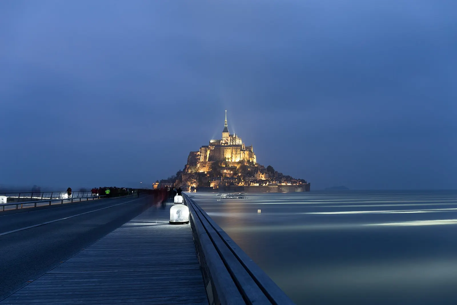 Equinox spring tide filling the bay around Mont-Saint-Michel